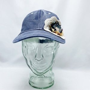 Denim and Crochet Lace Flower Decorated Trucker Hat NEW